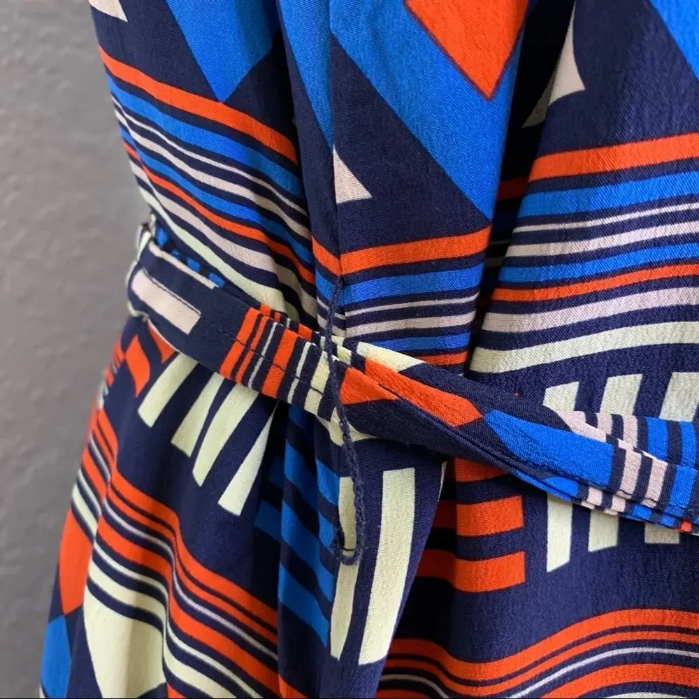Marc by Marc Jacobs blue orange tan geometric silk dress size Large